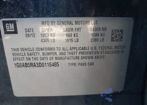 2013 Cadillac Ats Luxury z USA, uszkodzony, nr VIN 1G6AB5RA3D0116485